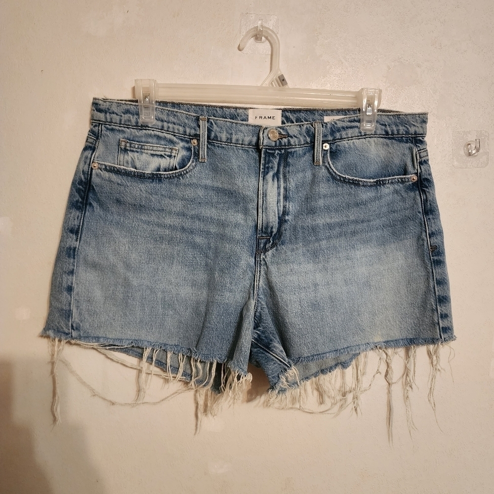 Frame Le Brigette Raw Frayed Hem 3" Denim Shorts Size 32